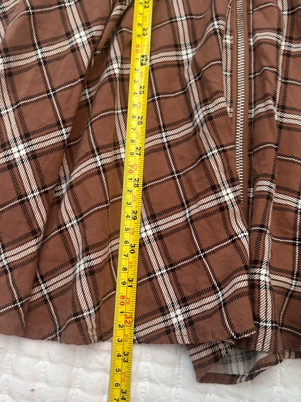 Y2K Plaid Skater Dress sz M Brown Grunge Fairycore Zip Front Pinafore Mini Dress - Picture 8 of 9